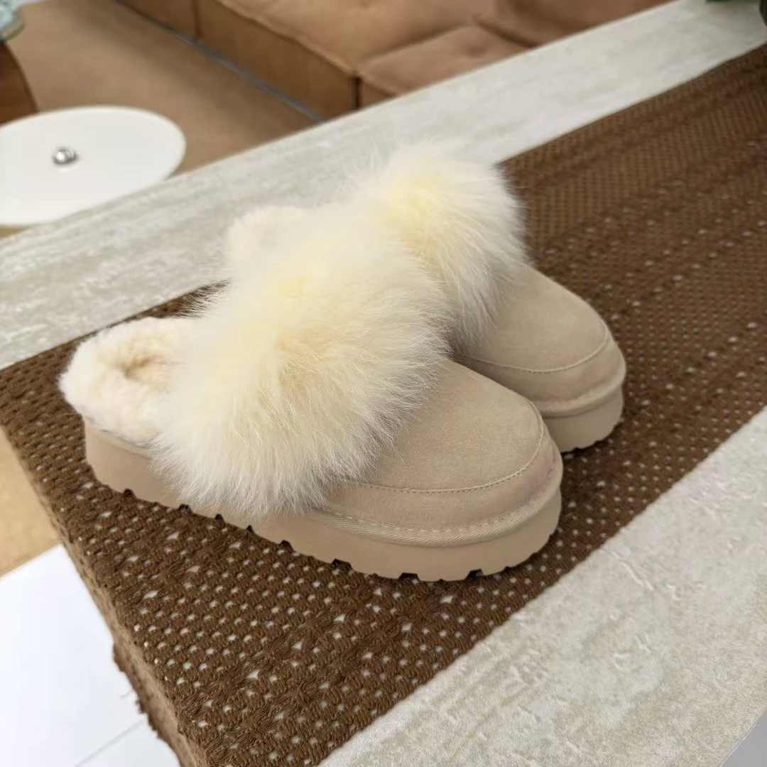 厚底狐狸毛氛围感雪地靴增高4厘米拖鞋-HGX2511099