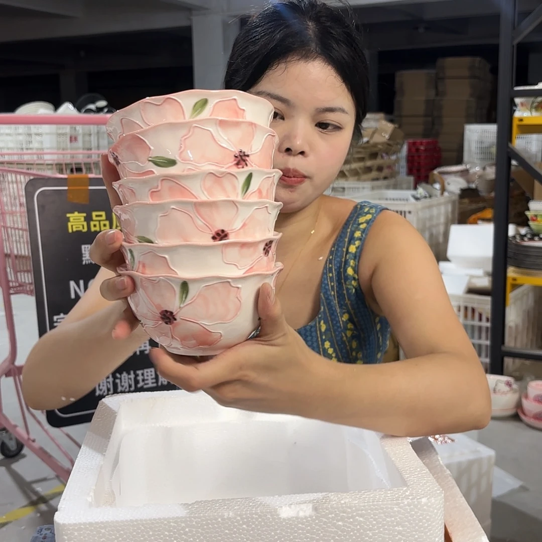 瓷微瑕陶瓷餐具釉下彩5寸碗6个