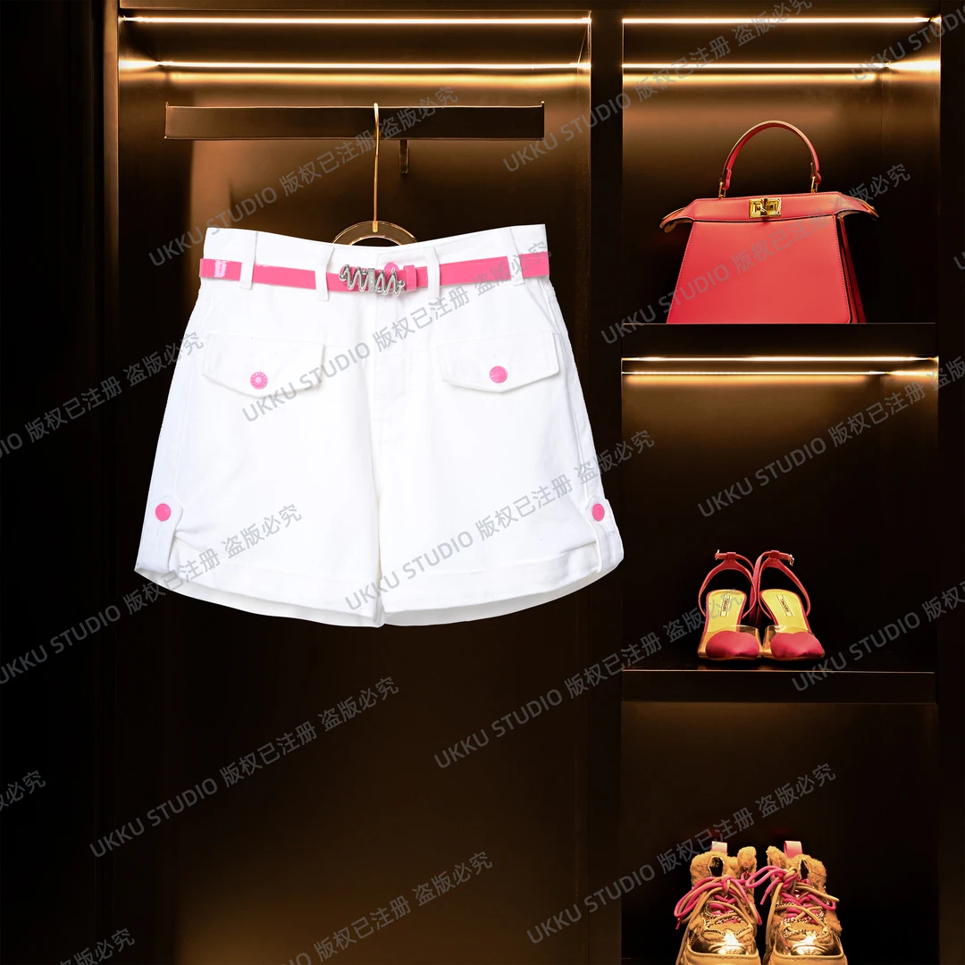 沐【UKKU STUDIO】小众设计师时尚白色百搭短裤女士夏季显瘦212068
