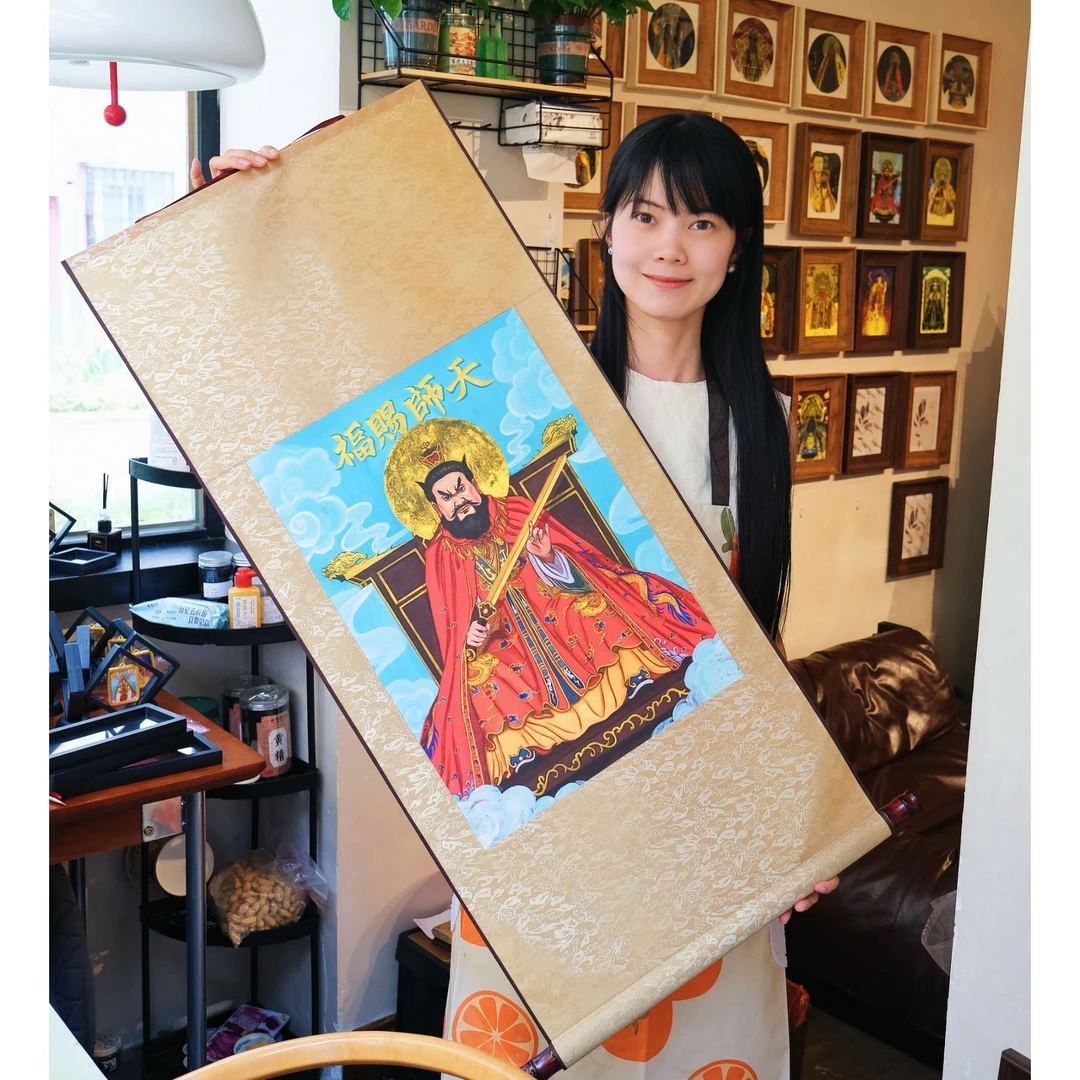 林燕丽绘画龙虎山张天师 画面35*50厘米 成品45*100厘米 丝绢卷轴
