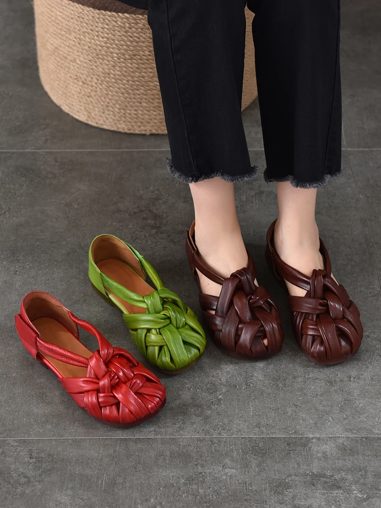 郡主家6708-25新款真皮罗马风编织胶粘包头镂空凉鞋舒适百搭女鞋