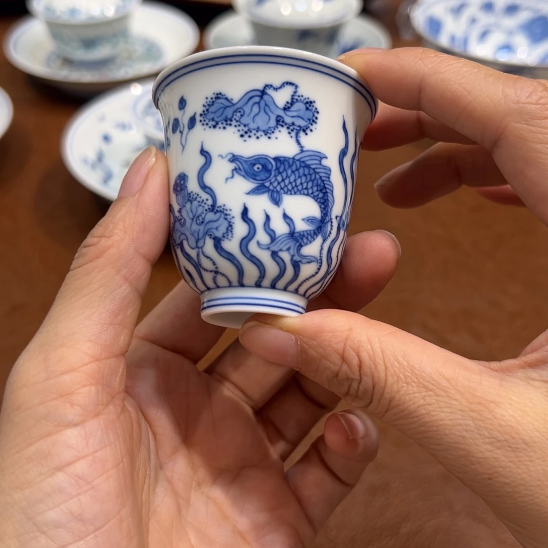 杯子青花鱼藻纹闻香杯60毫升