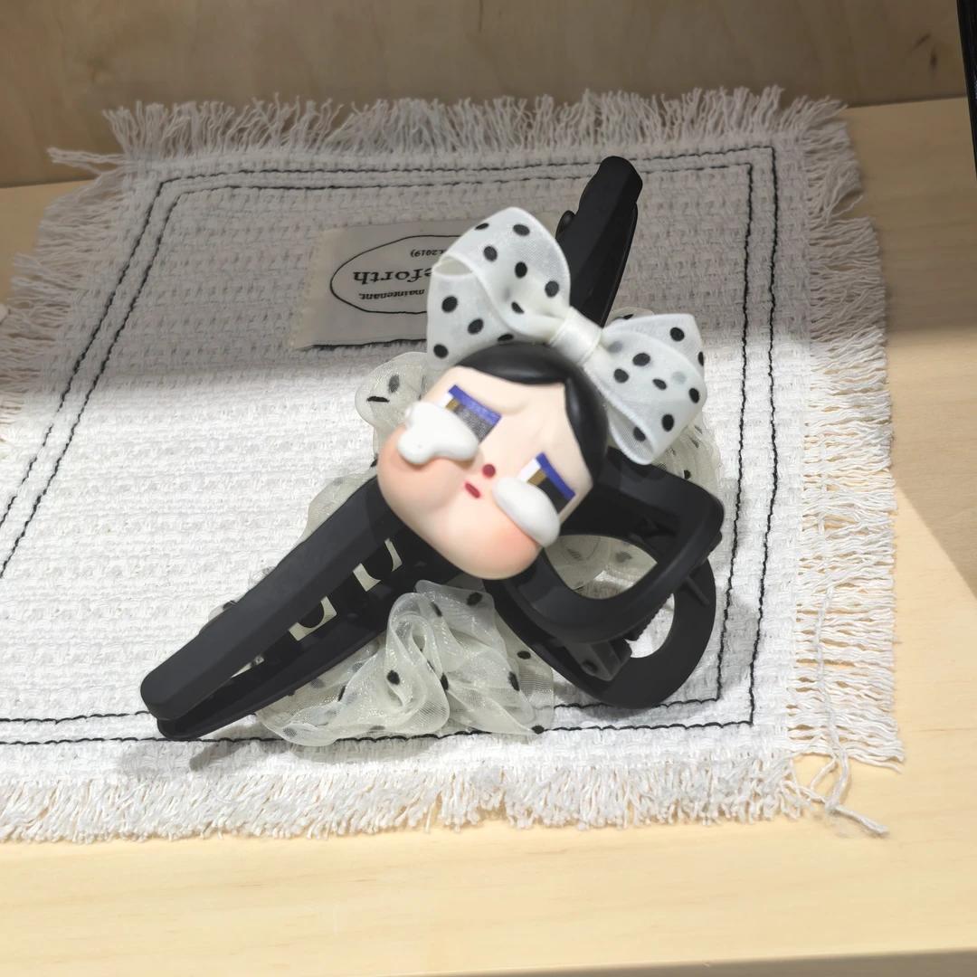 B094白色波点蝴蝶结小哭娃纱纱AB面大抓夹