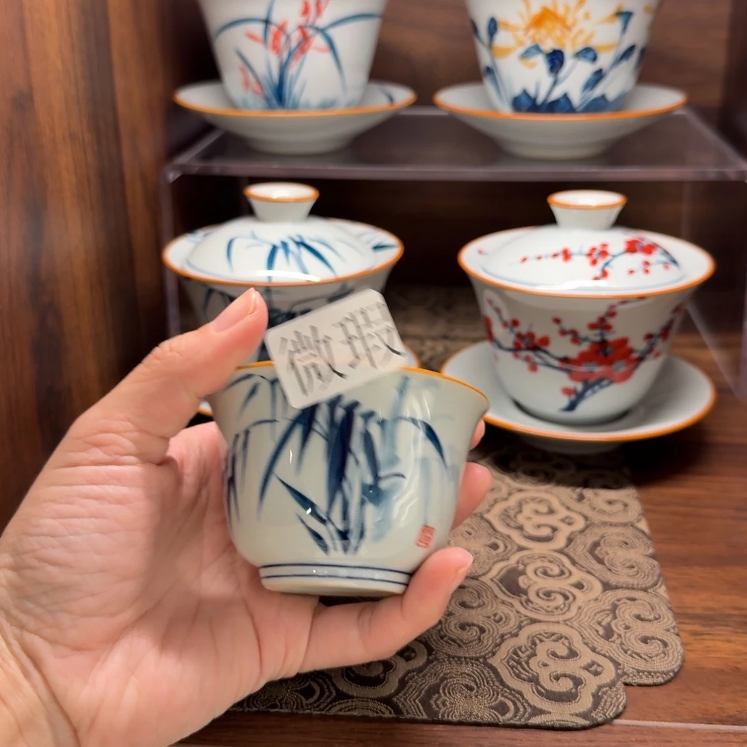 釉下手绘茶具微瑕