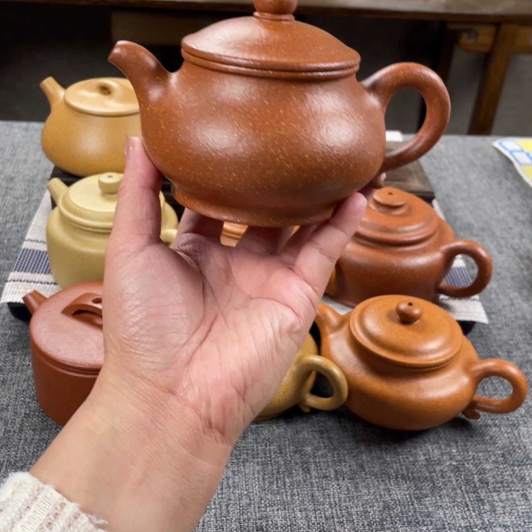 茶壶紫砂红降坡潘壶全手16目220手工泥
