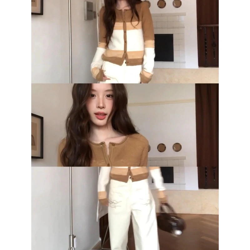 MARIE.COCO秋冬撞色条纹软糯毛衣针织衫宽松慵懒感休闲裤潮流穿搭