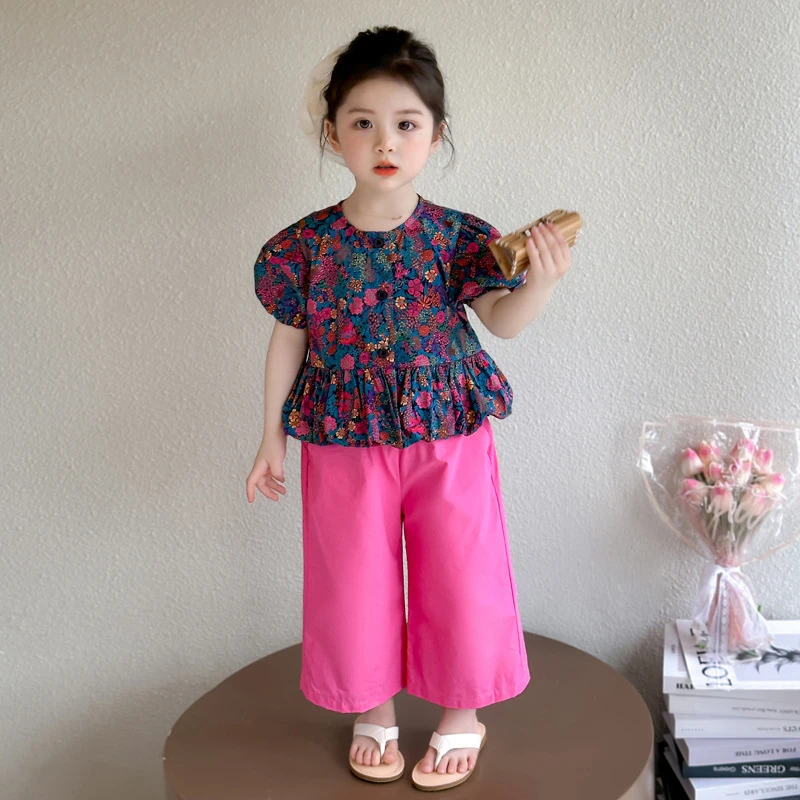 女小童夏款套装2025新款女宝宝碎花短袖夏装小女孩洋气时髦两件套