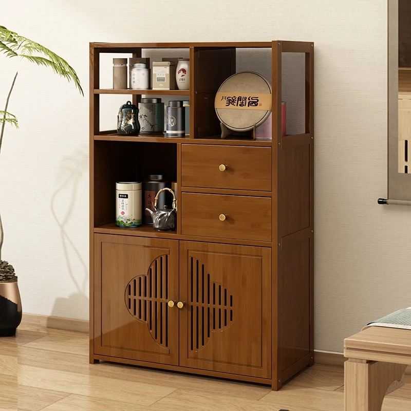 茶柜多层收纳博古架月洞门新中式实木置物架茶叶柜紫砂壶陈列架子