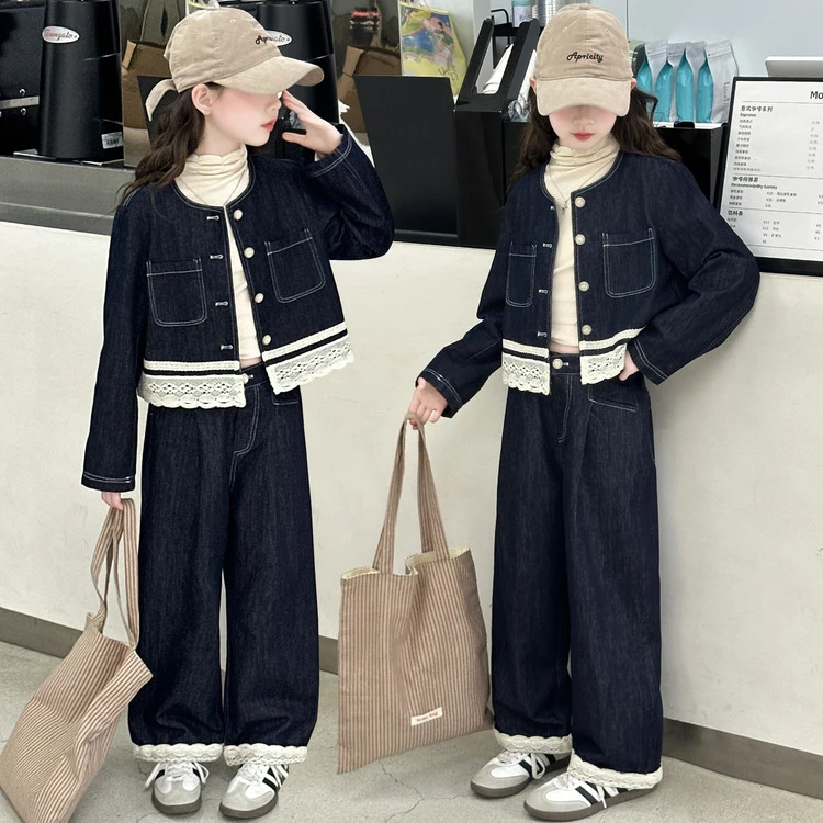 女童牛仔套装秋季2025新款儿童洋气时髦韩系春秋女大童秋装两件套