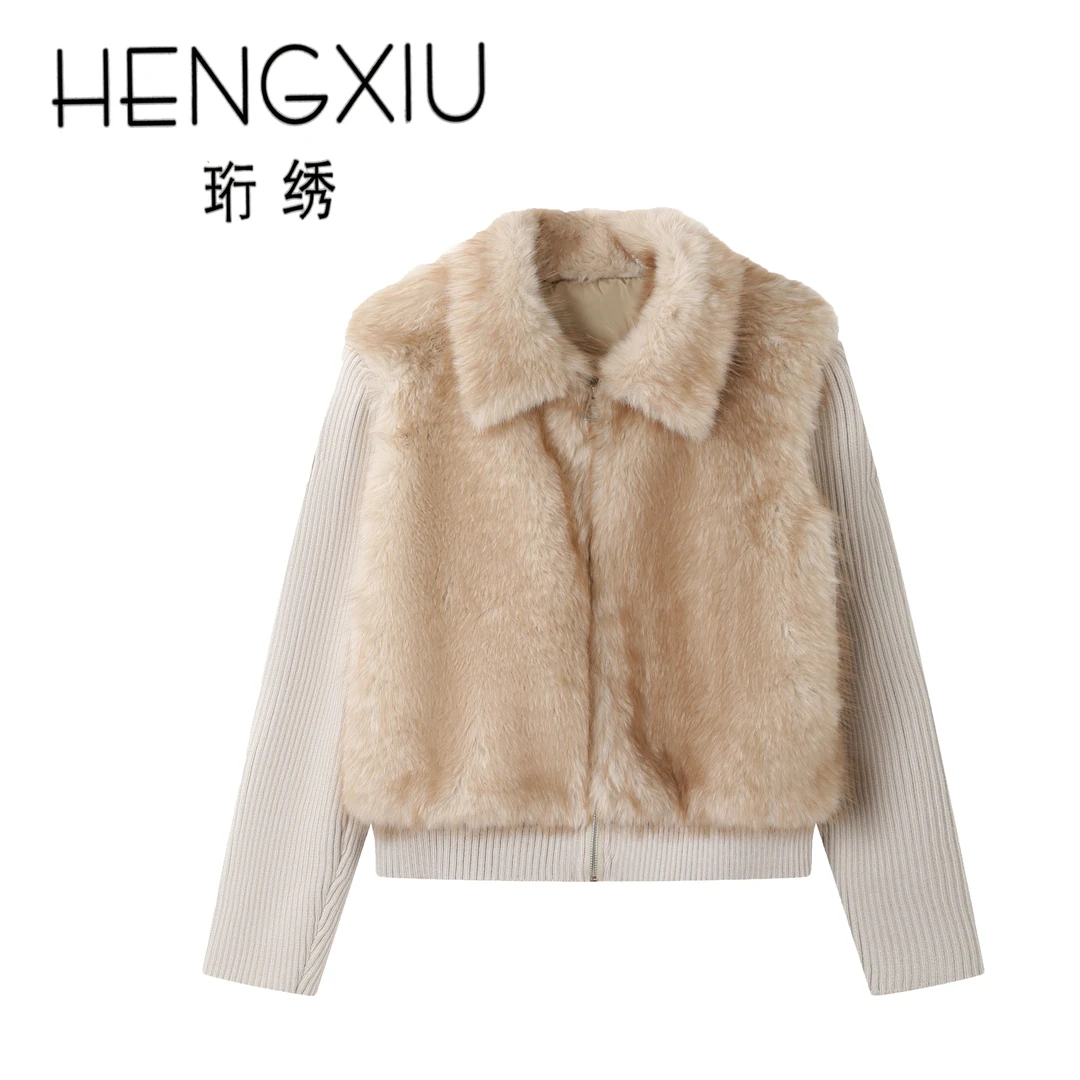 珩绣2025美式设计感气质假两件拼接针织短外套女秋冬Y-T25858-1