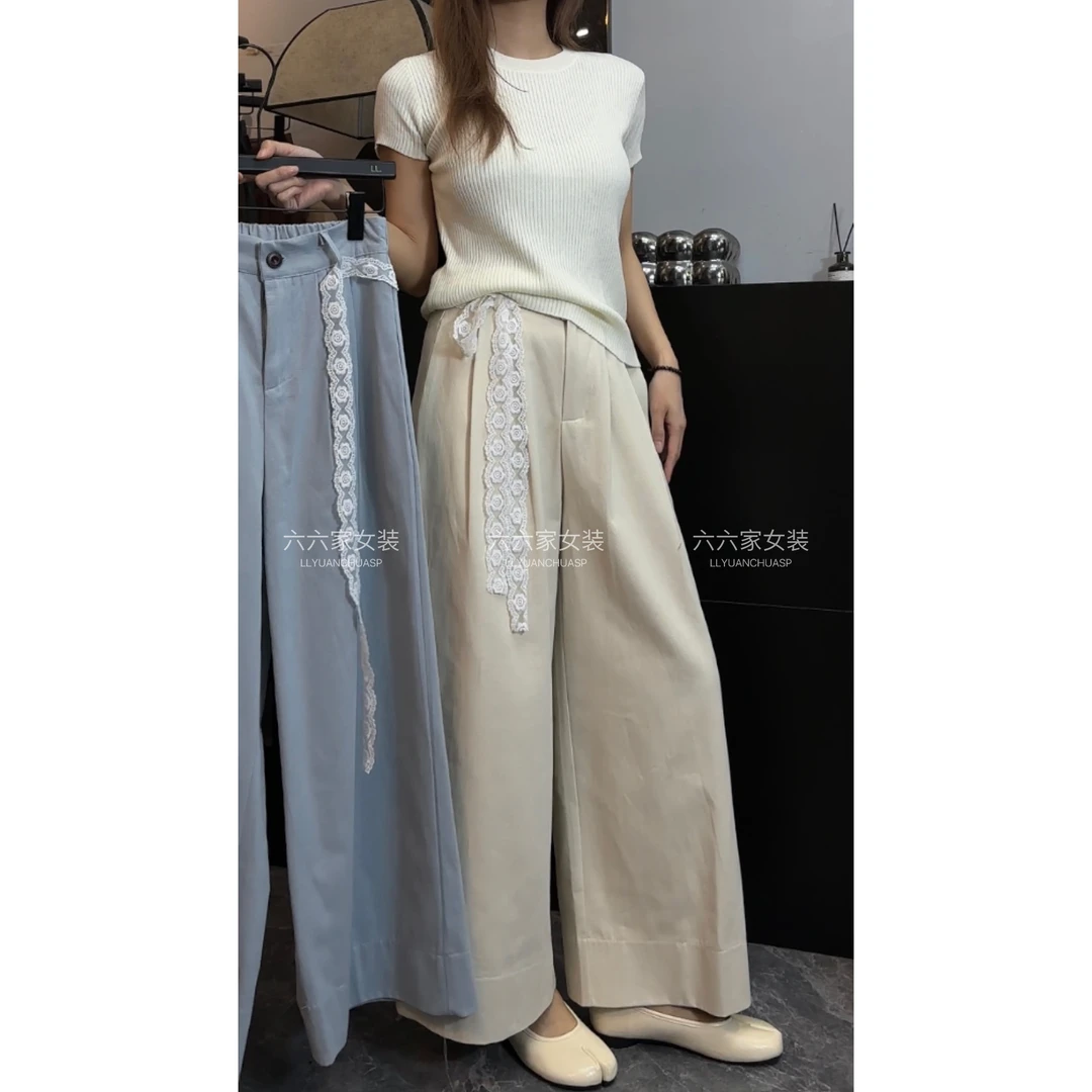 韩系奶油色系洗水棉九分阔腿裤！显瘦百搭闭眼入2025春季新款（赠）