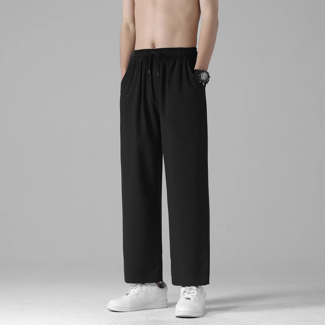 BKF黑色百搭九分裤夏季冰丝运动裤男裤薄款速干直筒宽松休闲9分裤