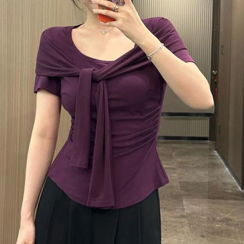 修身显瘦上衣女装2025夏季新款小众感短袖T恤新款