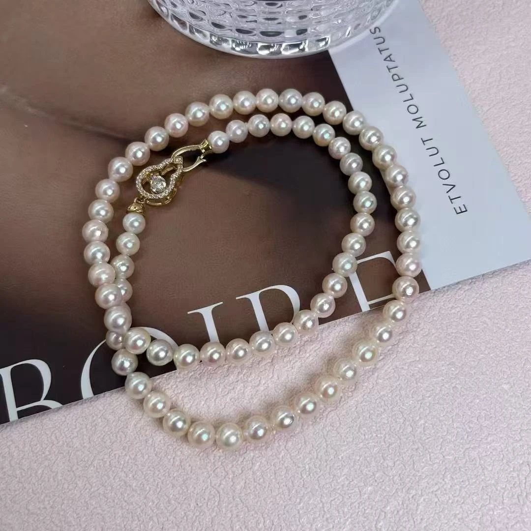 羽皇金Akoya海水珍珠项链香槟金色S925银百搭