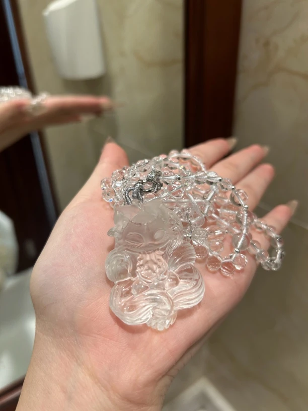 合金项链 白水狐狐牌 守护净化 冰透小冰块合金配件项链