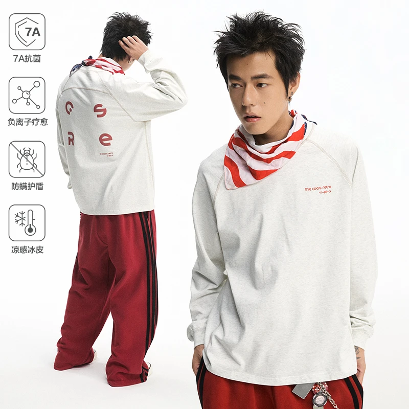 CoosRetro美式休闲7A抗菌字母印花哈苏线凉感运动短袖T恤CS52J45