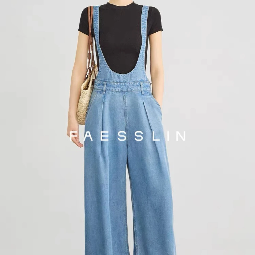 FAESSLIN【100%莱赛尔】高腰宽松牛仔背带裤