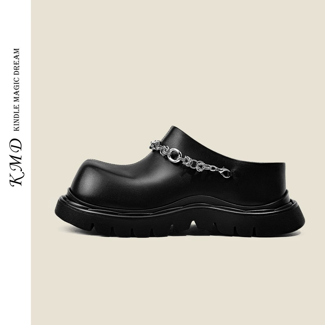 KMD S 2025春夏新款休闲白色包头拖时尚英伦风小众拖鞋女外穿百搭