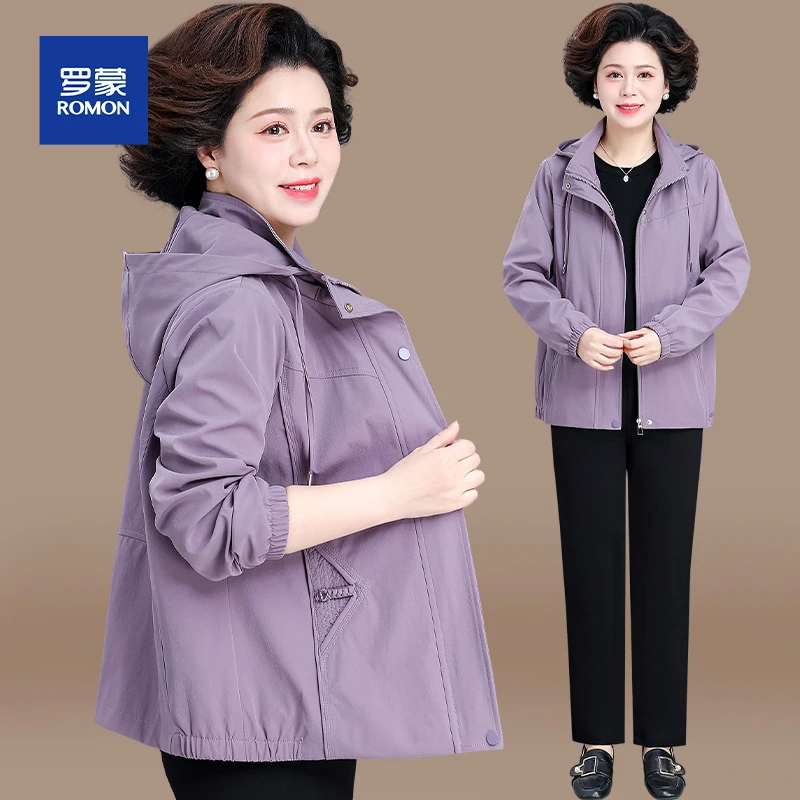 罗蒙妈妈洋气外套短款秋装风衣2025新款中老年人女装春秋休闲上衣
