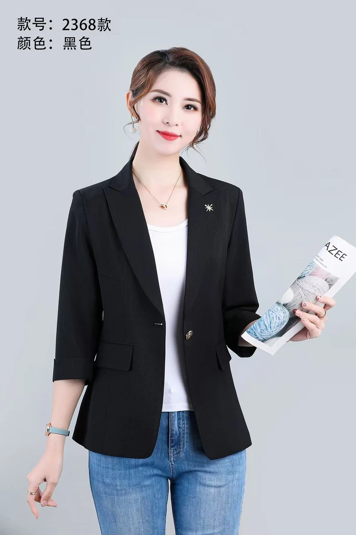 2025年夏季中袖单件西服春秋显瘦气质短款小西装休闲黑色修身洋气