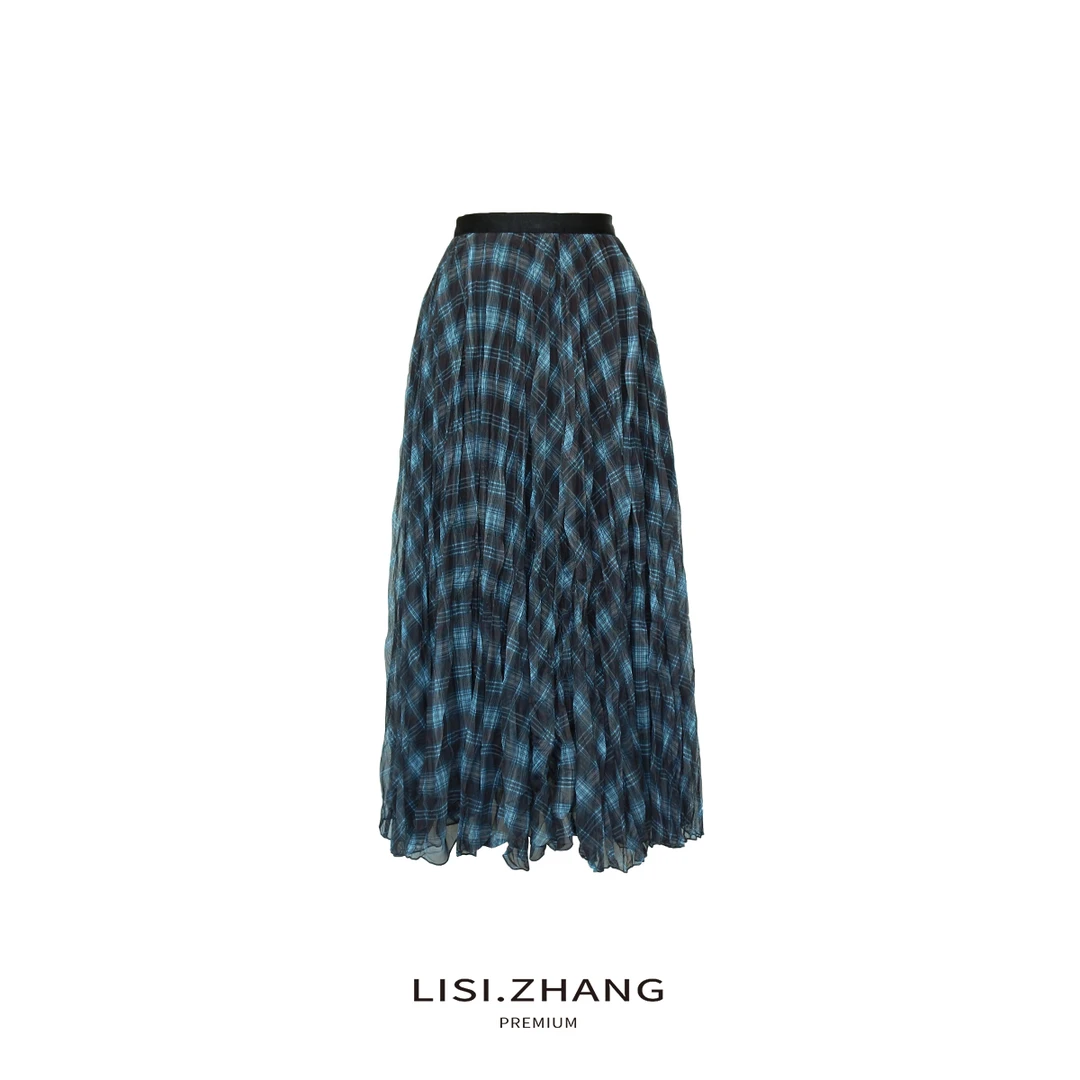 LISI.ZHANG--【格纹半身裙】三层夹网纱气质优雅伞裙半身长裙