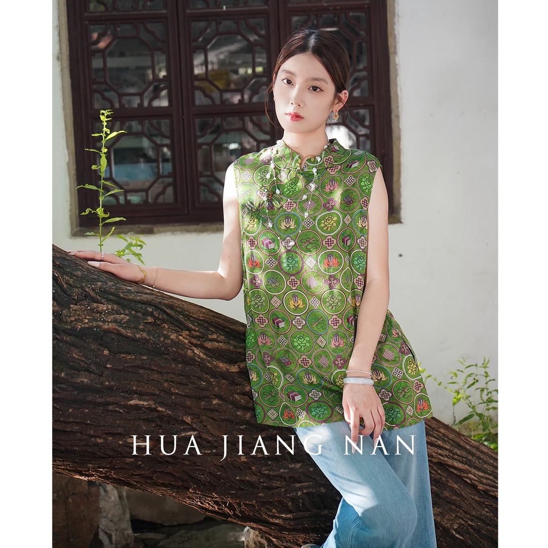 【翠影团花】无袖中长款香云纱新中式国风女装爆款新款时尚显瘦圆领