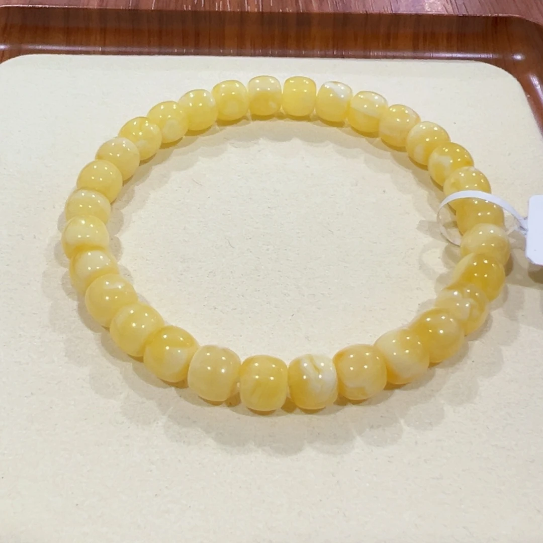 未镶嵌蜜蜡手链7.5m 黄白花精工老型手串