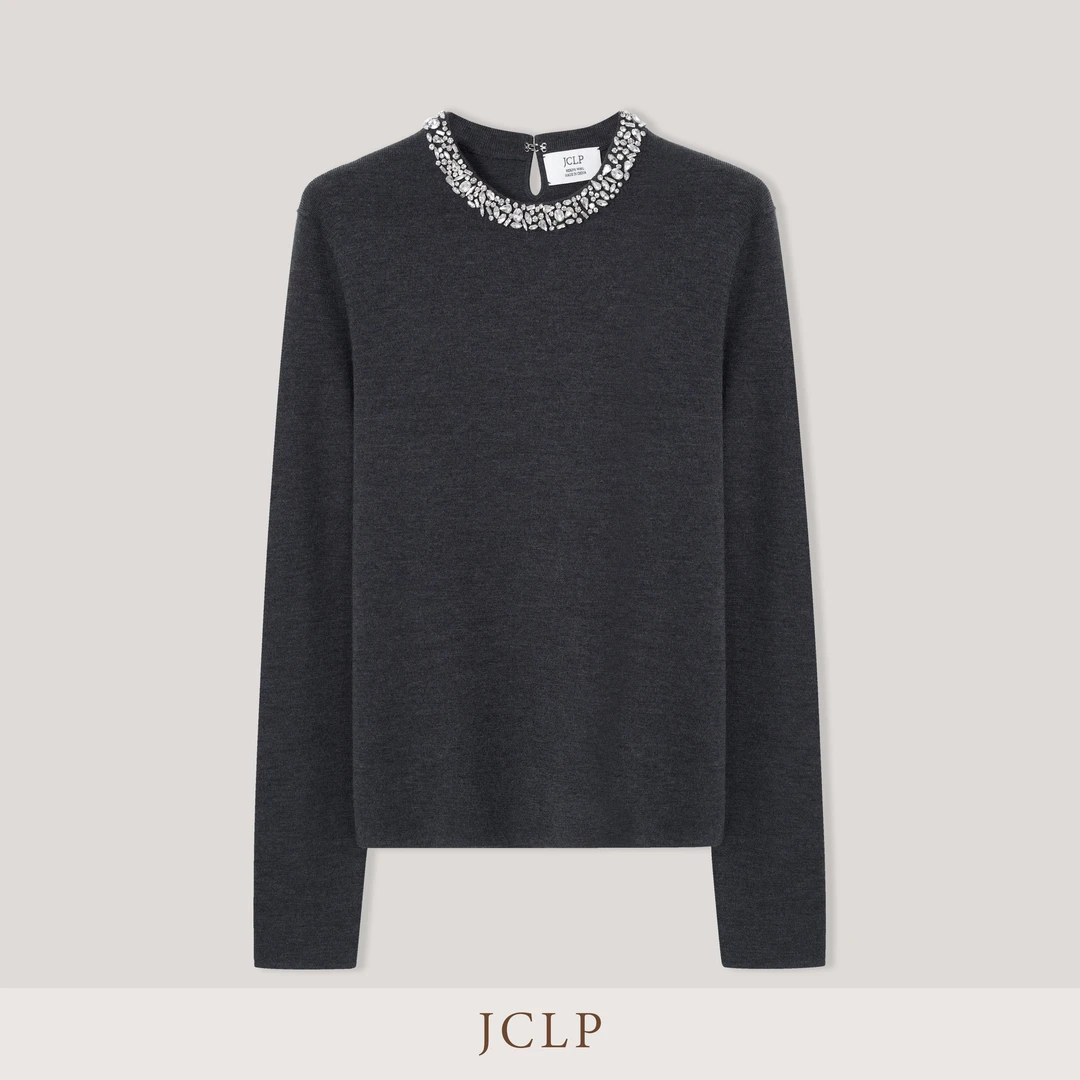 JCLP 金纯良品 星芒 精纺美丽诺羊毛进口奥钻修身百搭打底针织衫
