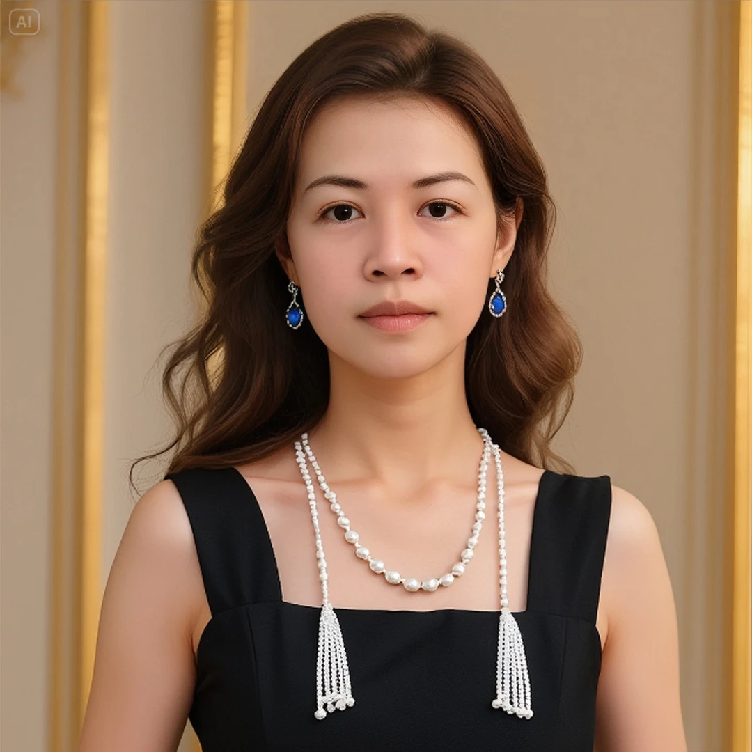 铜玻璃项链 国风复古高品质人造水晶珍珠流苏设计感项链锁骨链毛