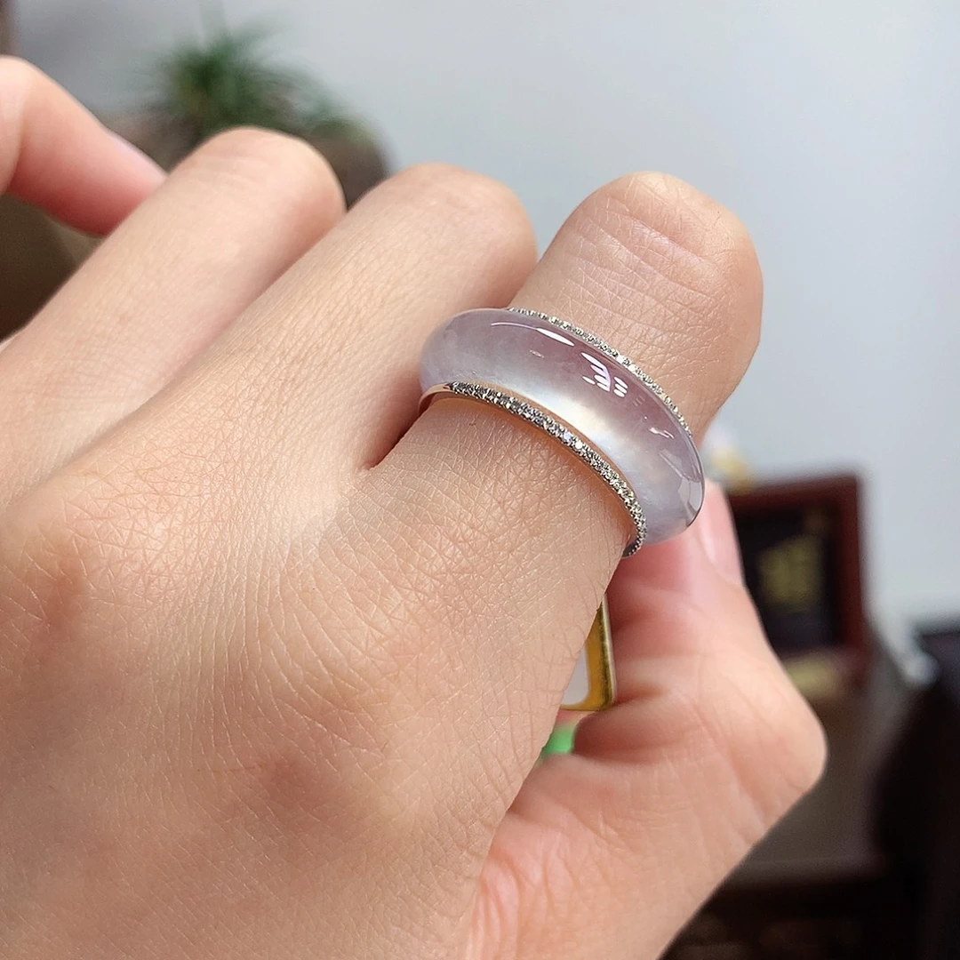 18K金镶嵌戒指翡翠13号一套