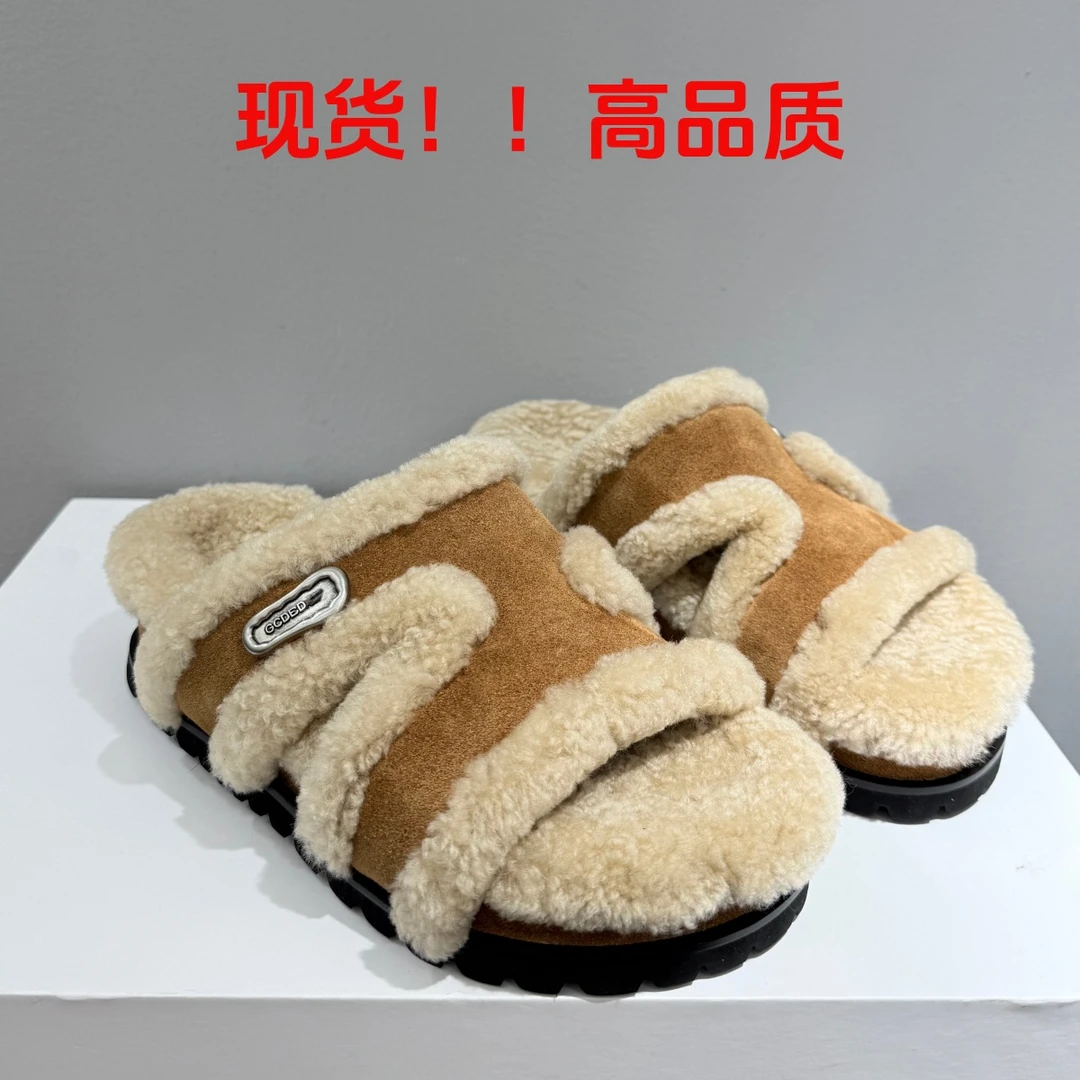 2025新款真皮羊羔毛厚底一字毛毛拖鞋女外穿百搭休闲毛毛鞋女