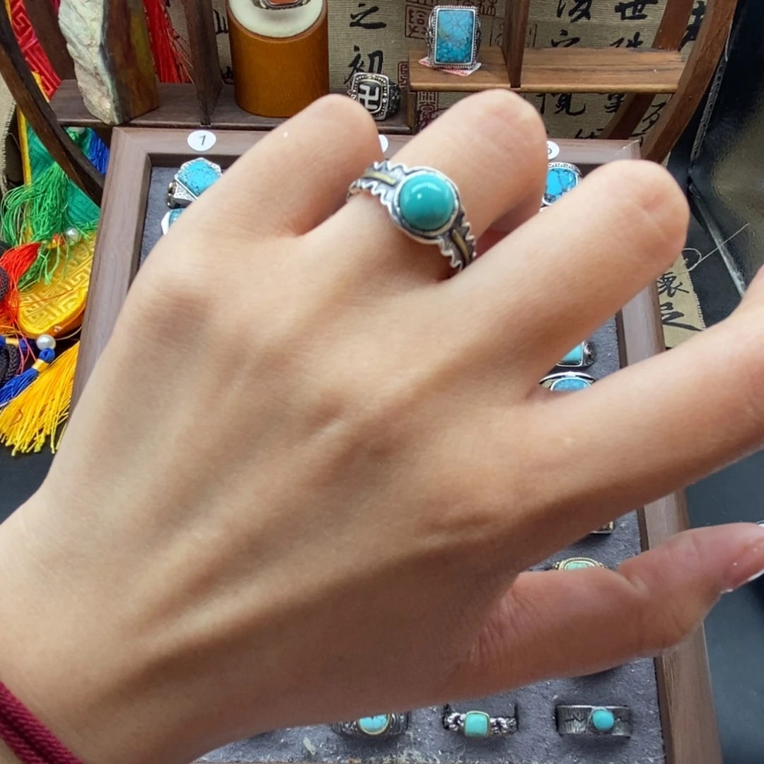 绿松石银S925镶嵌戒指