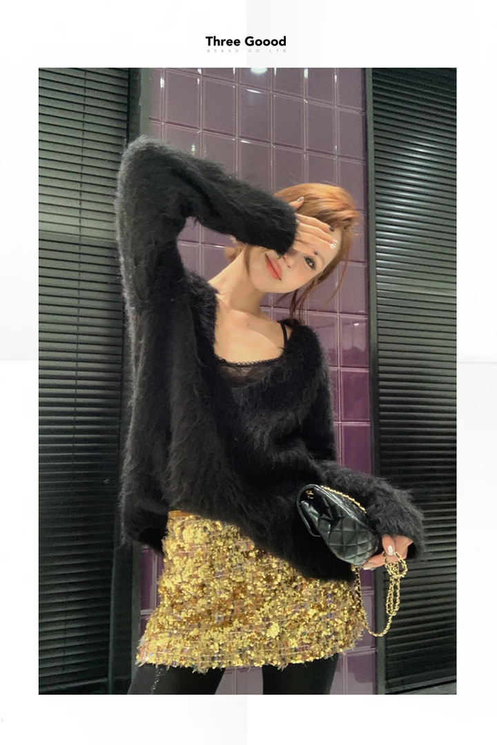 THREE GOOOD/三吉【放价了】满堂华彩珠片半身裙SSQ241270