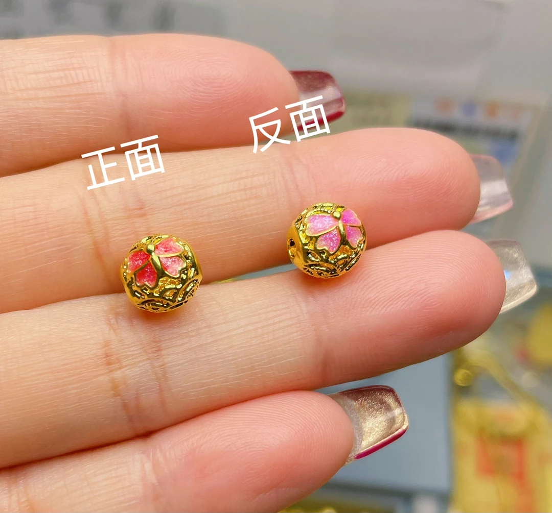 玉麓黄金 足金999新款蝴蝶花丝珠5D（定价）