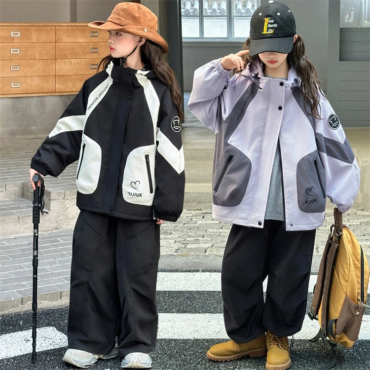女童加棉冲锋衣秋冬季新款中大童内胆加厚外套三合一两件套初中生