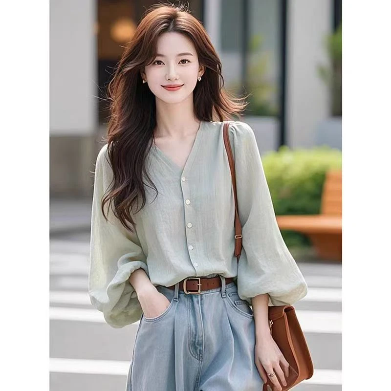 151-200四季通用长袖天蕾丝衬衫上衣复古减龄宽松显瘦时尚小众