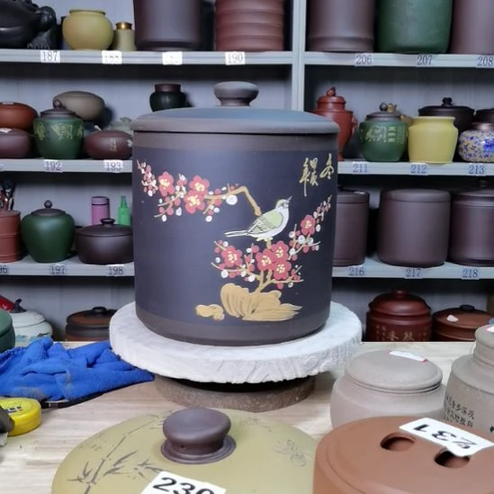 茶叶罐紫砂正品八饼装茶叶罐花鸟款