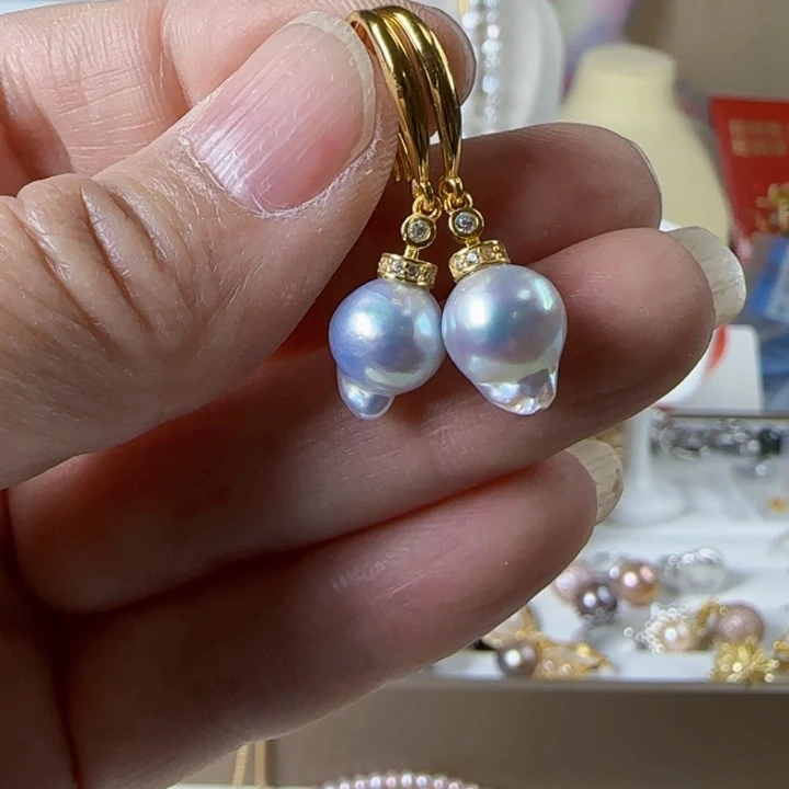 海水珍珠9左右真多麻巴洛克有正常生长纹银S925镶嵌w*l