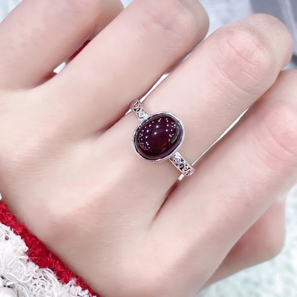 琥珀戒指 卷草镂空百锆琥珀时尚女士戒指简约可调节