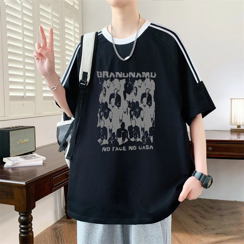 短袖恤男孩夏季新款初中学生宽松青少年纯棉半袖上衣服大童男装