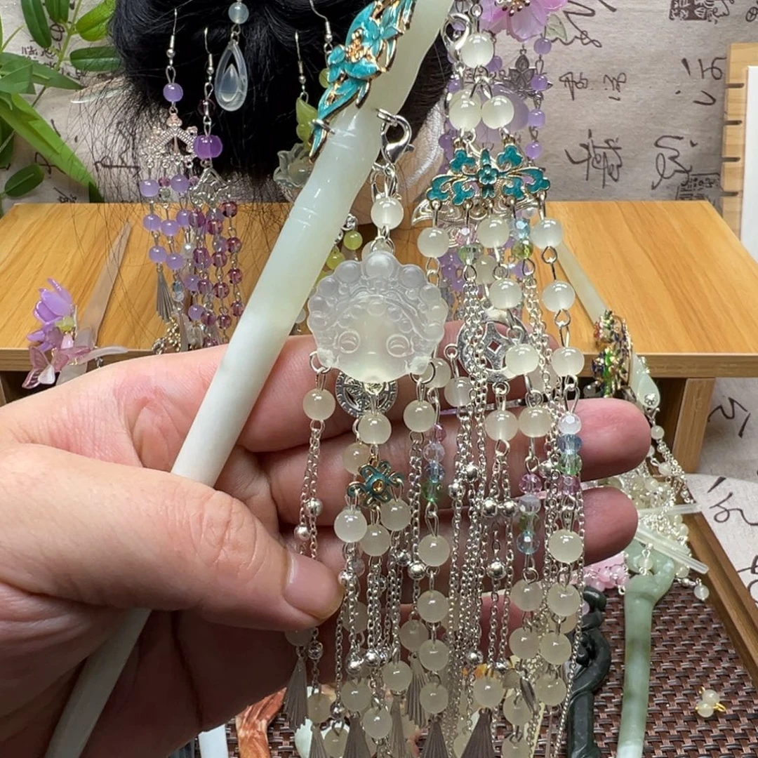 蛇纹石玉合金发饰