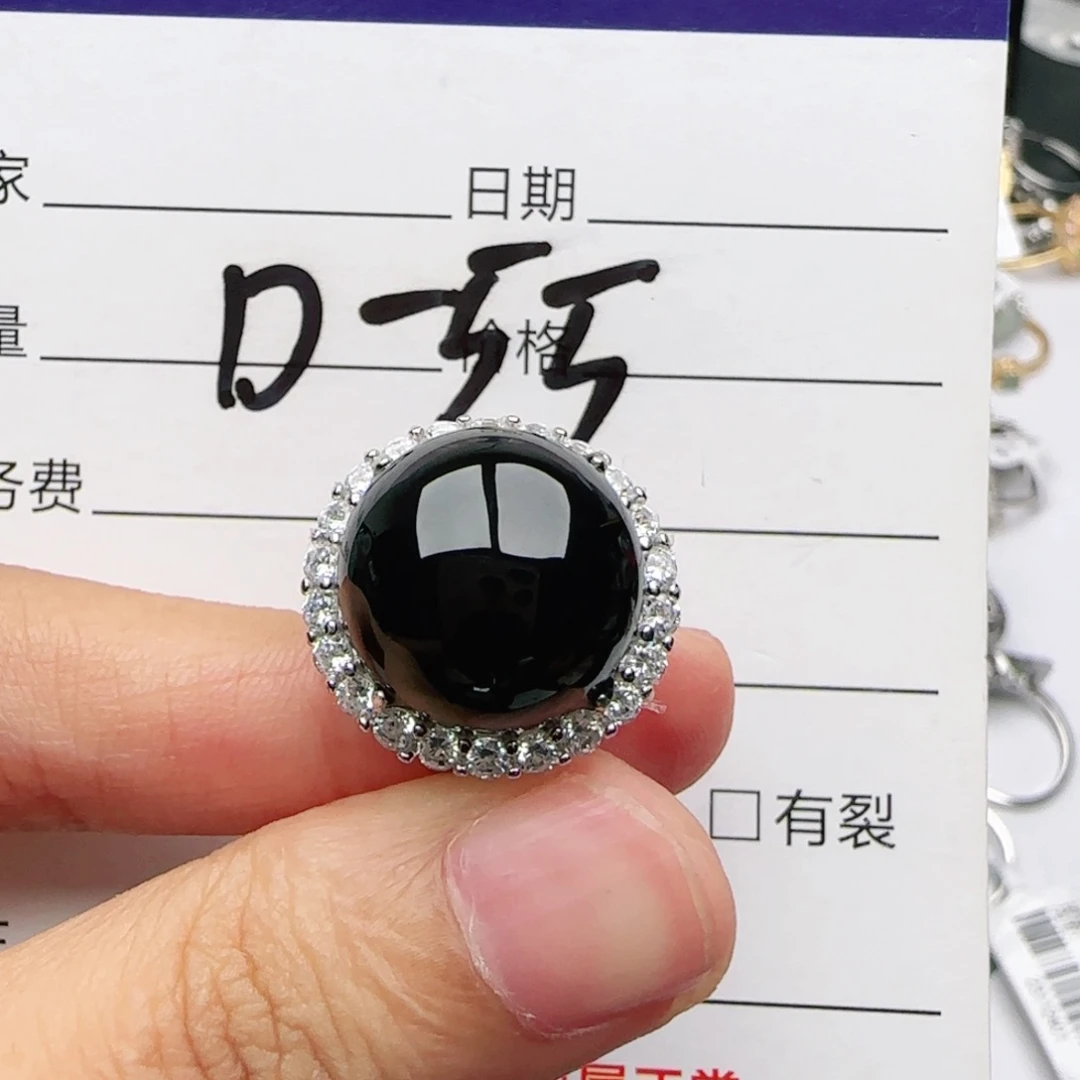 翡翠戒指银S925镶嵌戒指