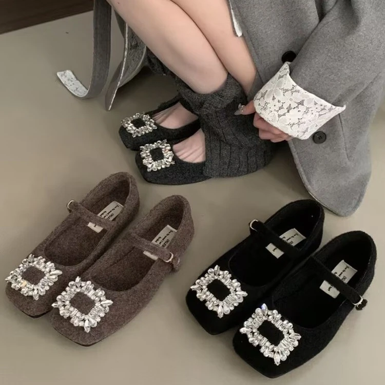 法式方头水钻浅口单鞋女2025年春季新款仙女风温柔玛丽珍晚晚鞋子