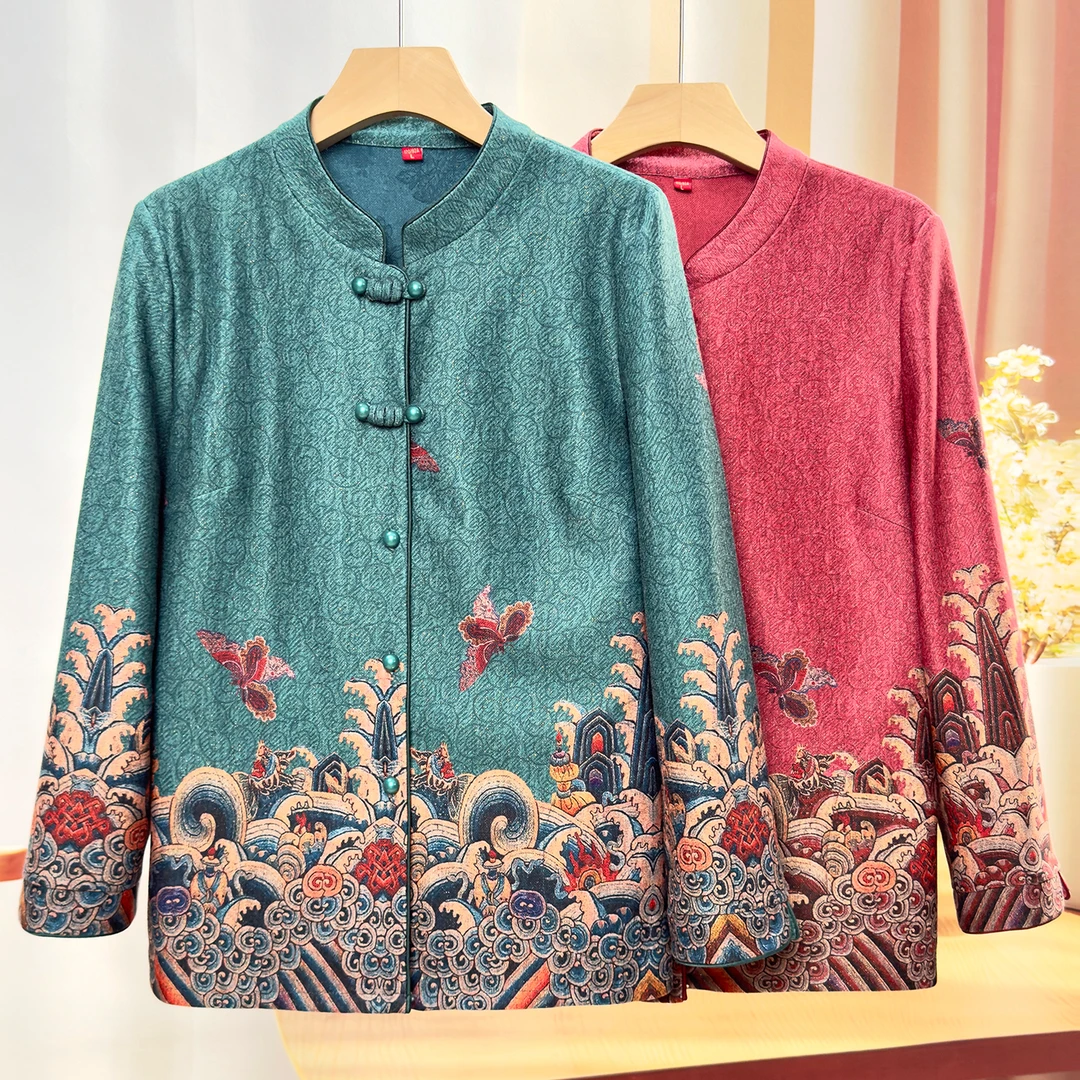 老人衣服女奶奶秋装长袖衬衫老太太翻领外套唐装中老年人妈妈上衣