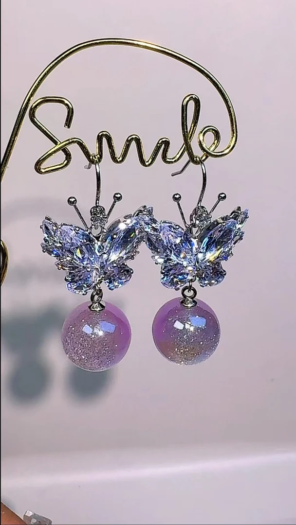 铜合金锆石耳饰 人鱼姬 梦幻星空 蝴蝶耳饰 精致百搭款挂钩款