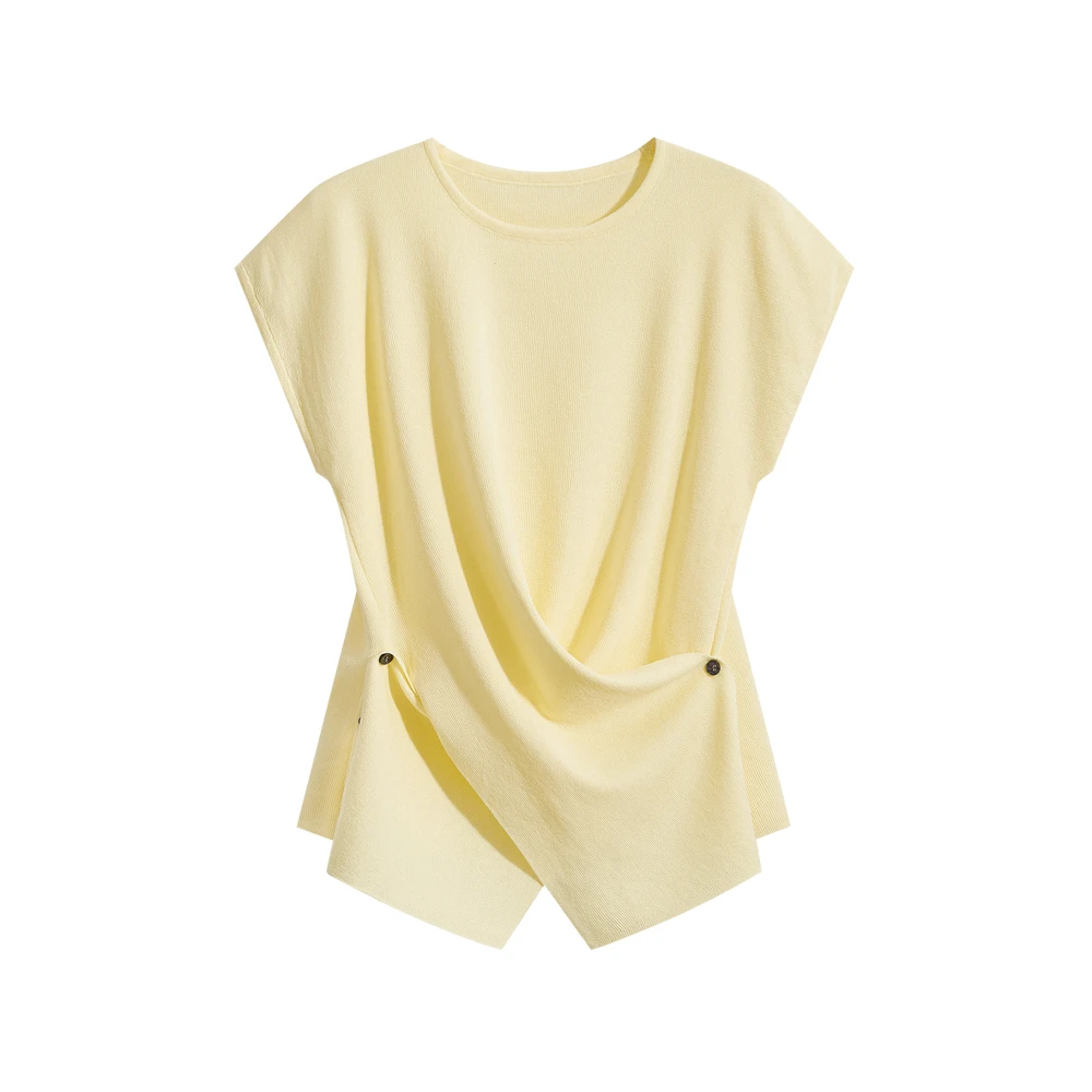 拉夏贝尔法式不规则收腰T恤女夏新款2025别致设计感针织短袖上衣