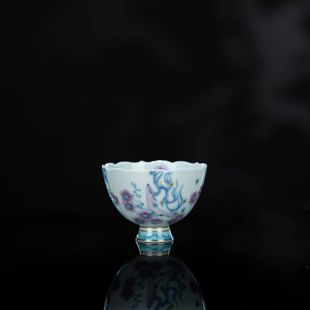 冉月观隐 斗彩一鹿生花杯 110cc 瓷器茶周边