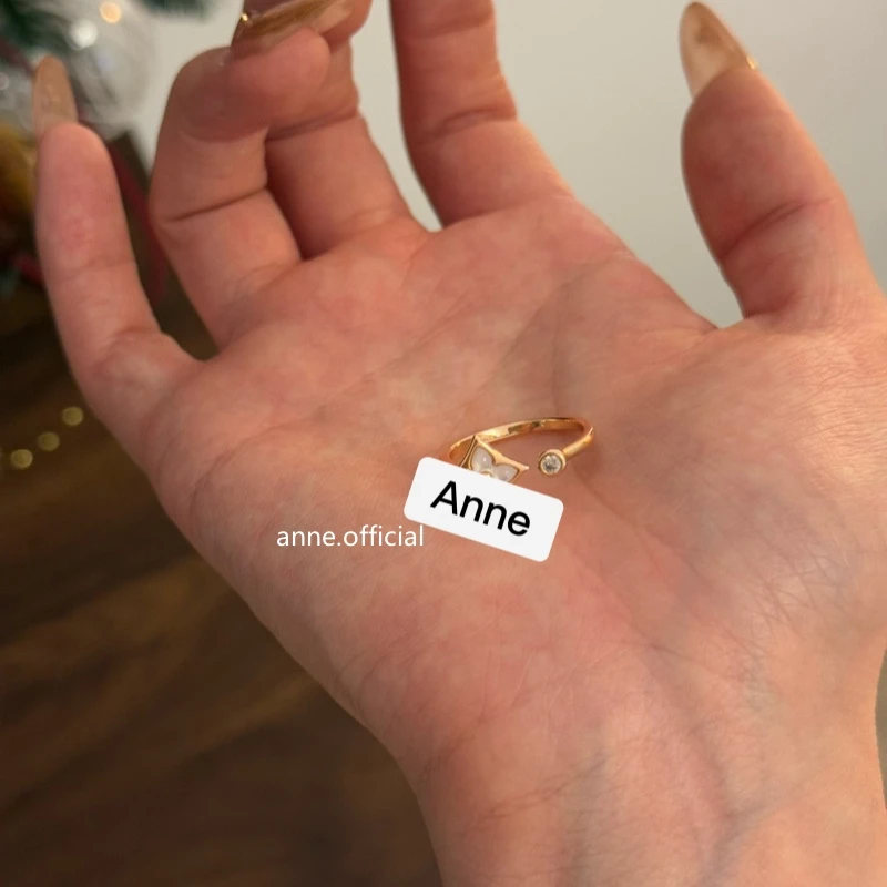 铜合金戒指 【J180】轻奢四叶草菱形花戒指贝壳镶锆开口戒指