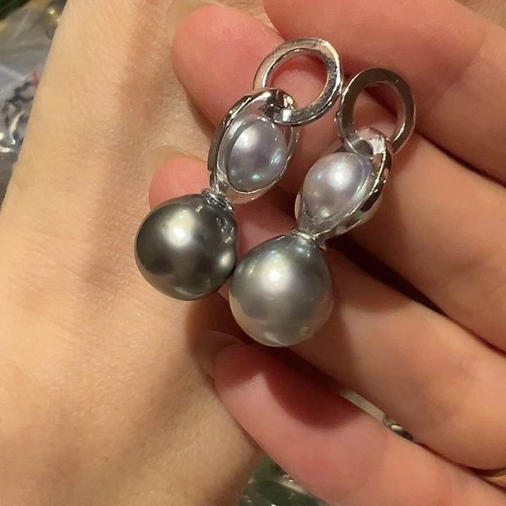 银S925镶嵌海水珍珠耳饰