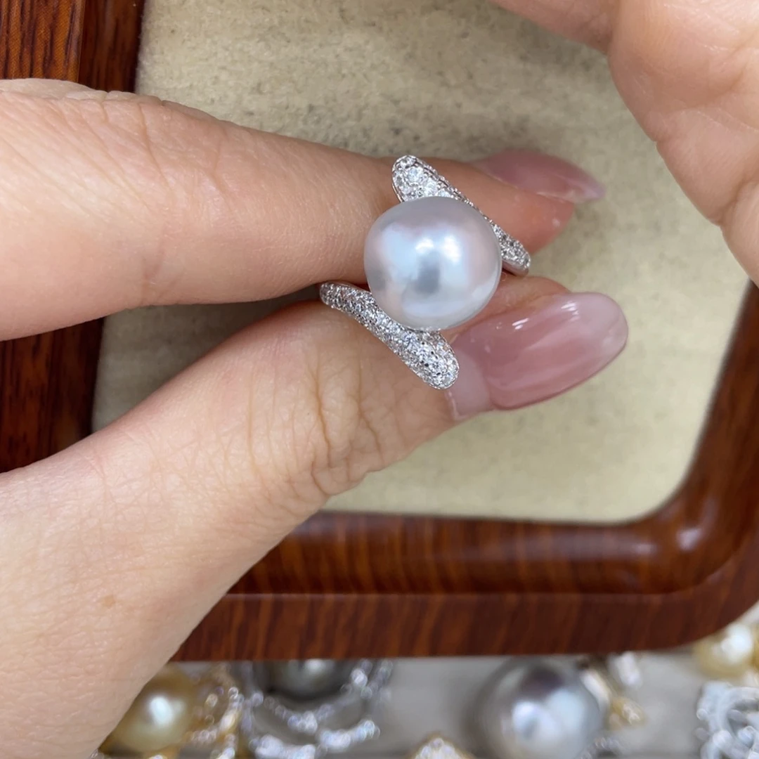 戒指海水珍珠银S925镶嵌